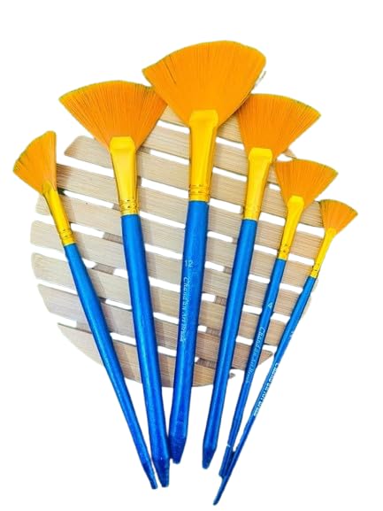 Paaroots Paaroots 6pcs Premium Artistic Range of Fan Paint Synthetic Gold Brush Set Long Handle Size 2 4 6 8 10 12 Pack of 6