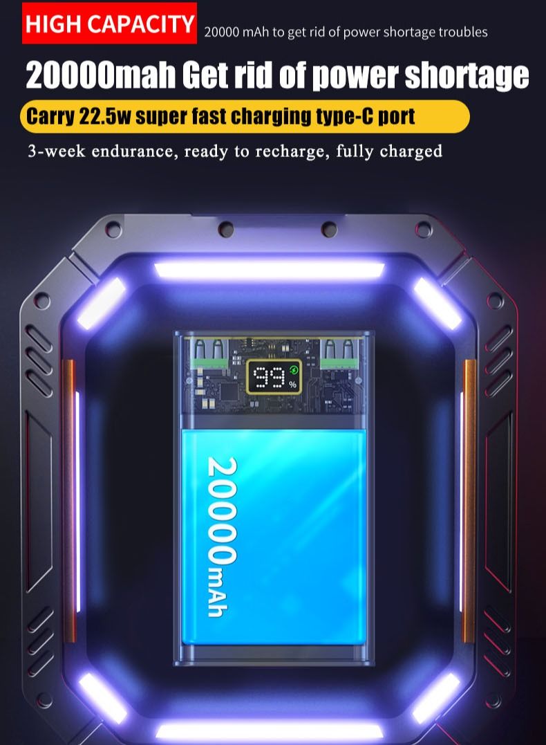 GULFLINK PD22.5w Large Capacity Portable Fast Charger Power Bank With Led Display Built in Cable 20000mah  - Image 3