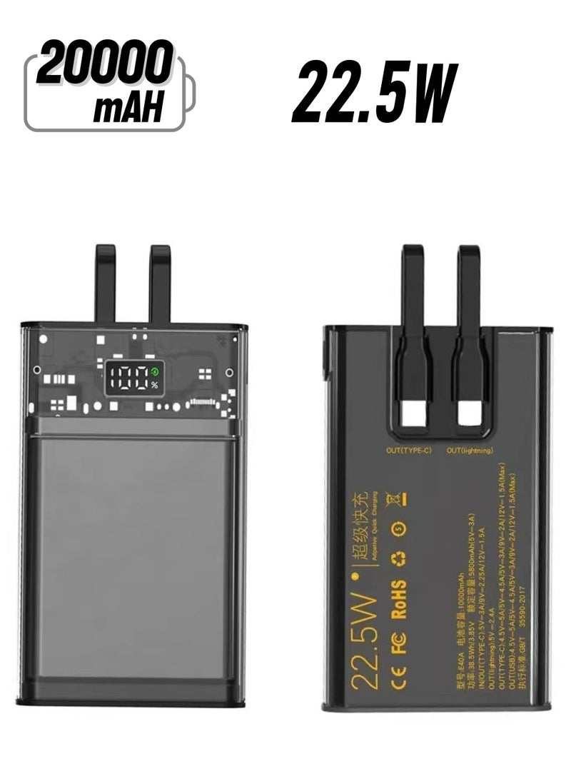 GULFLINK PD22.5w Large Capacity Portable Fast Charger Power Bank With Led Display Built in Cable 20000mah  - Image 1