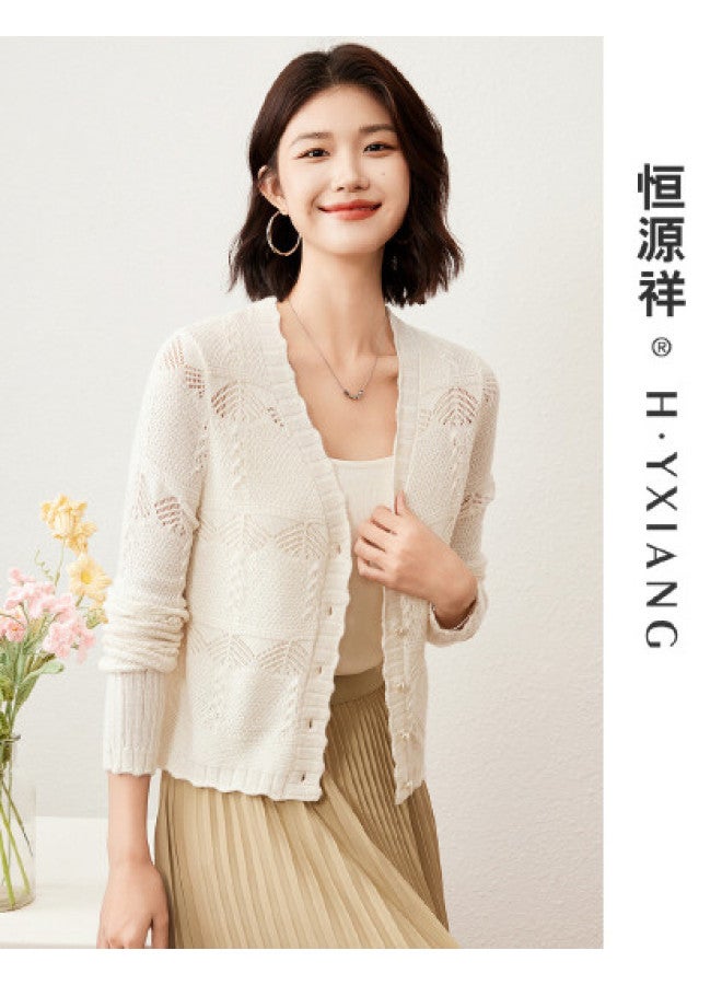 Hengyuanxiang Warm And Cozy Noble Stylewomen'S V-Neck Knitted Cardigan With Lace Jacquard Dopamine Jacket - Image 1