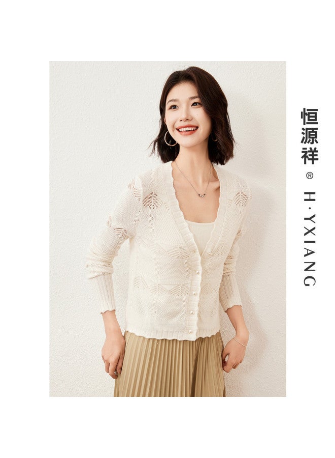 Hengyuanxiang Warm And Cozy Noble Stylewomen'S V-Neck Knitted Cardigan With Lace Jacquard Dopamine Jacket - Image 5