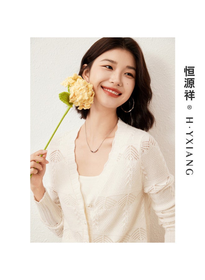 Hengyuanxiang Warm And Cozy Noble Stylewomen'S V-Neck Knitted Cardigan With Lace Jacquard Dopamine Jacket - Image 3