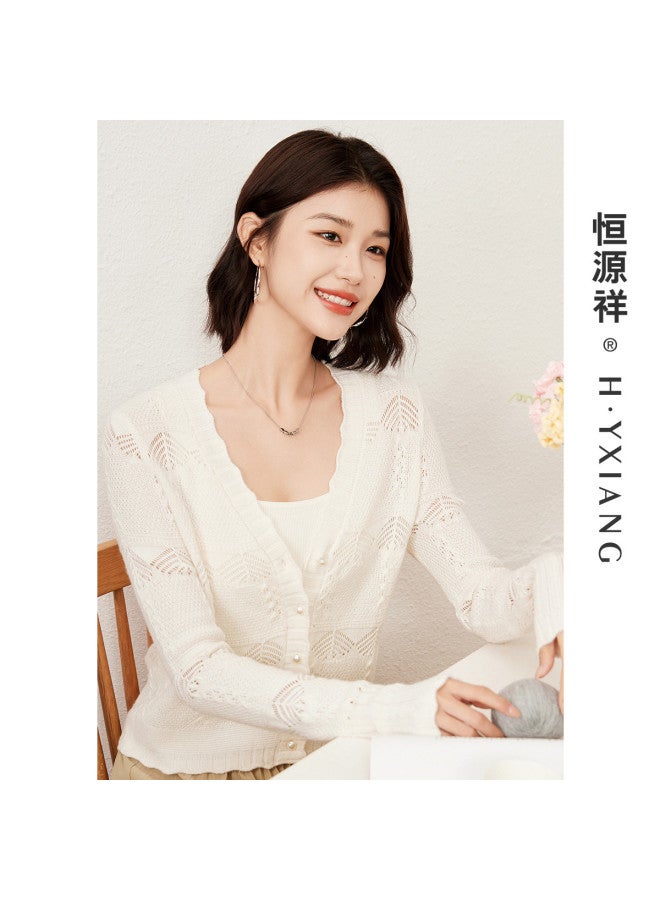 Hengyuanxiang Warm And Cozy Noble Stylewomen'S V-Neck Knitted Cardigan With Lace Jacquard Dopamine Jacket - Image 2
