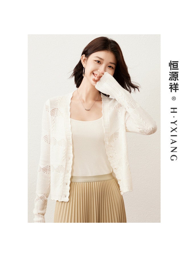 Hengyuanxiang Warm And Cozy Noble Stylewomen'S V-Neck Knitted Cardigan With Lace Jacquard Dopamine Jacket - Image 4