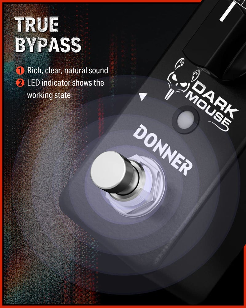 Donner Dark Mouse Distortion Pedal for Pedalboard Electric Guitar, 2 Modes Classic Hyper Crunch to Fuzzy Guitar Pedal True Bypass - Image 5