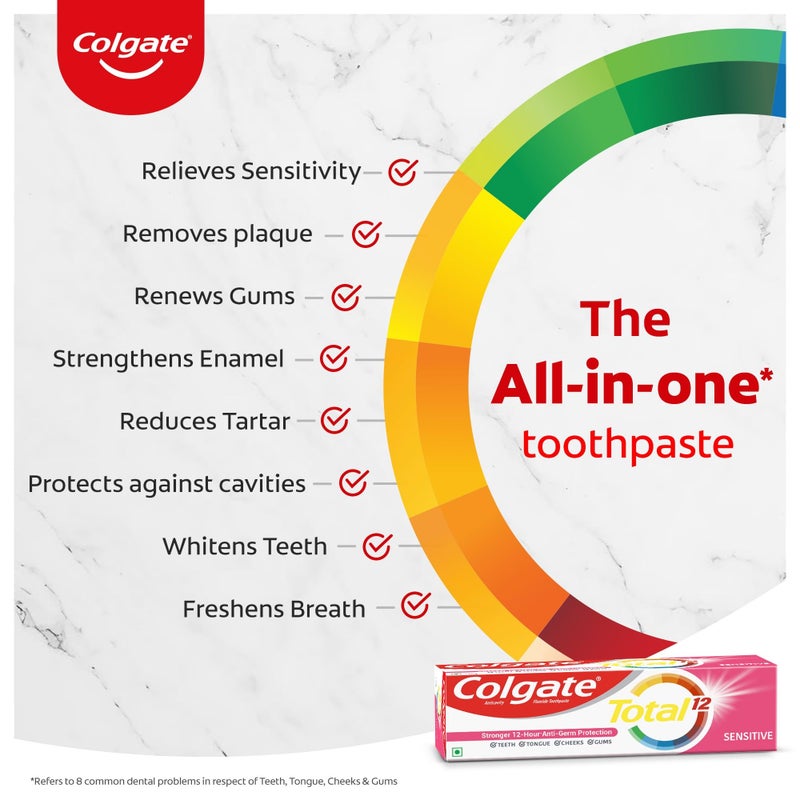 Colgate معجون أسنان كولجيت توتال سنسيتيف 120 جرام، معجون أسنان مضاد للبكتيريا، صحة الفم بالكامل، معجون الأسنان رقم 1 في العالم* لمكافحة الجراثيم - Image 2