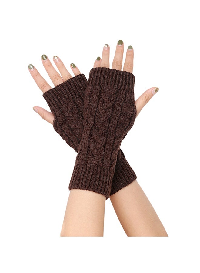 A Pairs of Winter Knit Gloves,Half Finger Gloves for Women Men,Knit Gloves Winter Stretchy Gloves for Winter Outdoor Sports,Half Finger Knit Winter Mittens  for Driving Cycling - Image 1