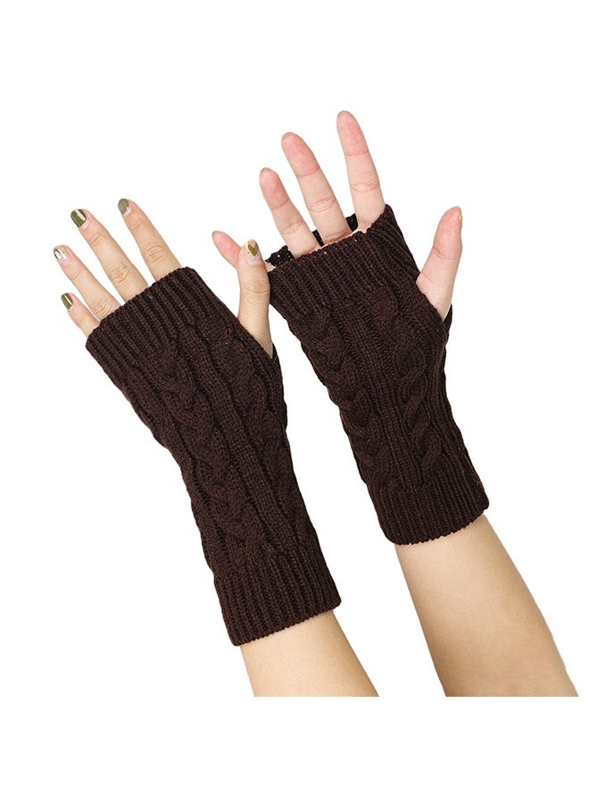 A Pairs of Winter Knit Gloves,Half Finger Gloves for Women Men,Knit Gloves Winter Stretchy Gloves for Winter Outdoor Sports,Half Finger Knit Winter Mittens  for Driving Cycling - Image 4