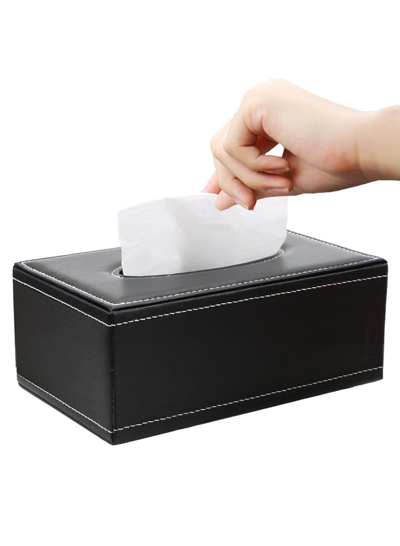 HavenPlus PU Leather Tissue Box Holder [Black] with lid, Rectangular Napkin Facial Tissues Holder Dispenser, Home Office Car Tissue Box Cover Decorative Container with Magnetic Botton. - Image 1