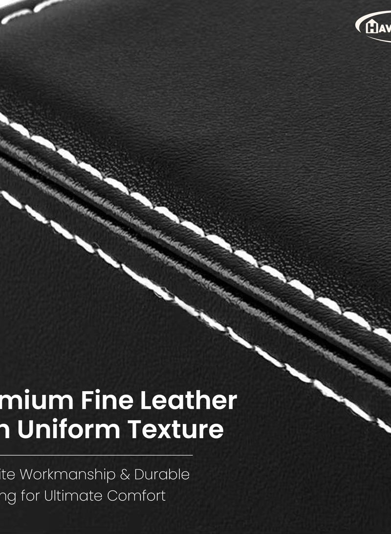 HavenPlus PU Leather Tissue Box Holder [Black] with lid, Rectangular Napkin Facial Tissues Holder Dispenser, Home Office Car Tissue Box Cover Decorative Container with Magnetic Botton. - Image 3