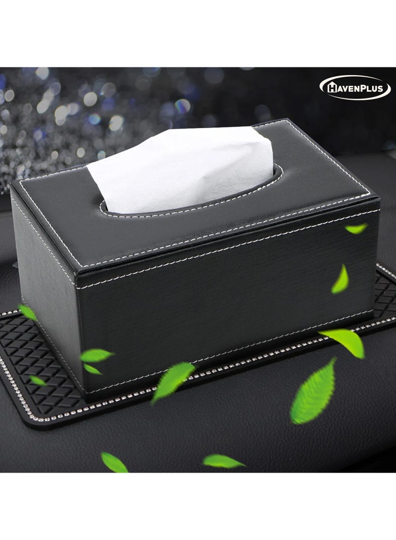 HavenPlus PU Leather Tissue Box Holder [Black] with lid, Rectangular Napkin Facial Tissues Holder Dispenser, Home Office Car Tissue Box Cover Decorative Container with Magnetic Botton. - Image 2