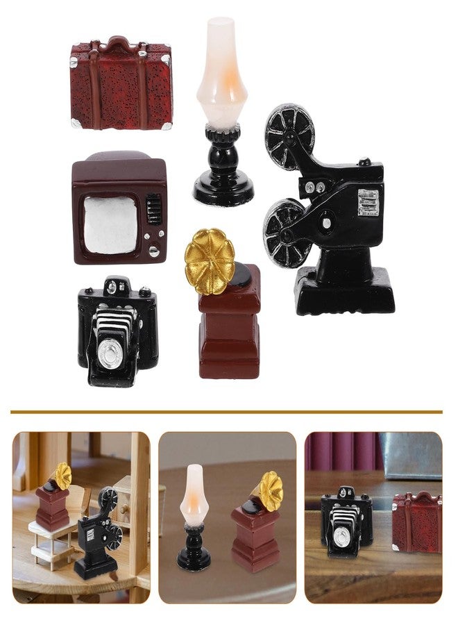 ifundom 6PCS Miniature Retro Camera Ornaments Dollhouse Accessories Vintage Style Mini Phonograph Tv Video Camera Projector Kerosene Lamp Suitcase 0.86 Inch for Doll House Decor - Image 5
