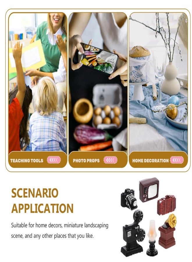 ifundom 6PCS Miniature Retro Camera Ornaments Dollhouse Accessories Vintage Style Mini Phonograph Tv Video Camera Projector Kerosene Lamp Suitcase 0.86 Inch for Doll House Decor - Image 4