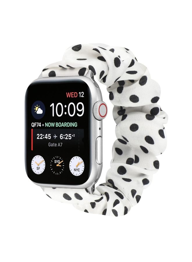 Replacement Strap Dots Hair Ring Cloth Watch Band For Apple Watch Series 9&8&7 41mm / SE 3&SE 2&6&SE&5&4 40mm / 3&2&1 38mm White