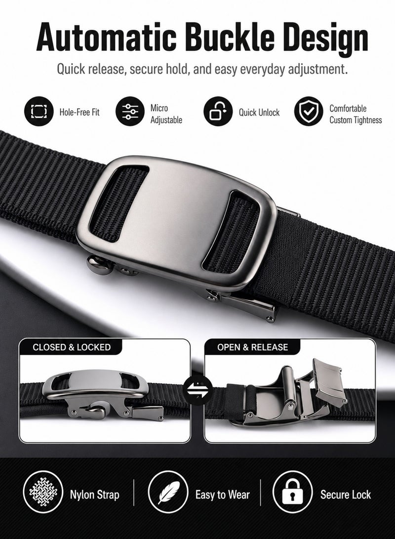 Automatic Nylon Belt for Men & Women - Fashionable, Adjustable, Durable, and Comfortable Waist Belt for Casual & Formal Wear, Everyday Use, and Outdoor Activities - Image 2
