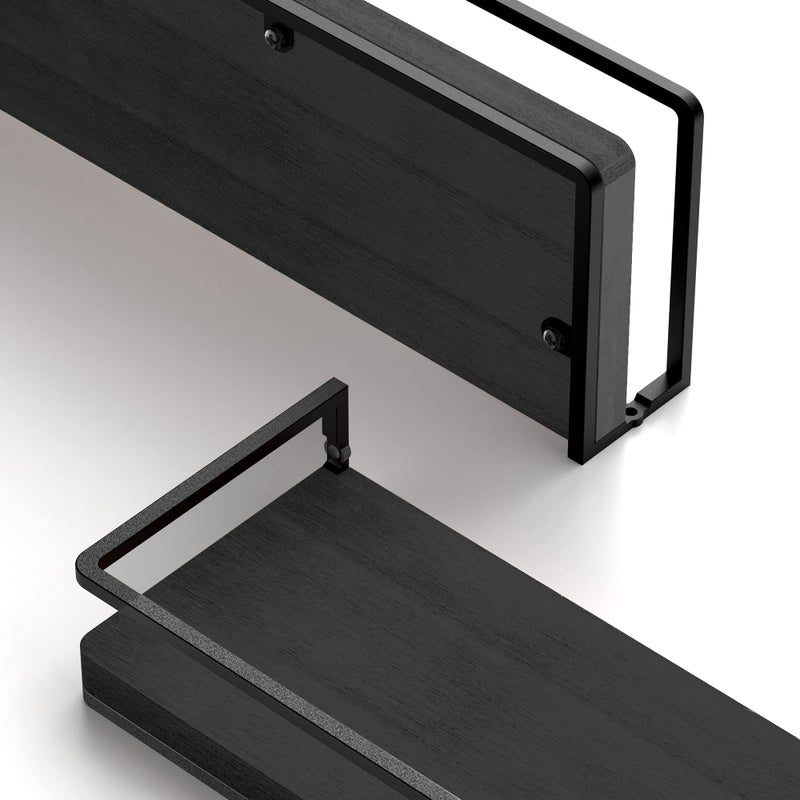Meangood Floating Shelves Wall Mounted Set of 2, Rustic Wood Wall Storage Shelves for Bedroom,Living Room,Bathroom, Kitchen (Black) - Image 3