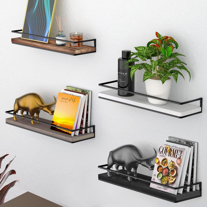 Meangood Floating Shelves Wall Mounted Set of 2, Rustic Wood Wall Storage Shelves for Bedroom,Living Room,Bathroom, Kitchen (Black) - Image 5