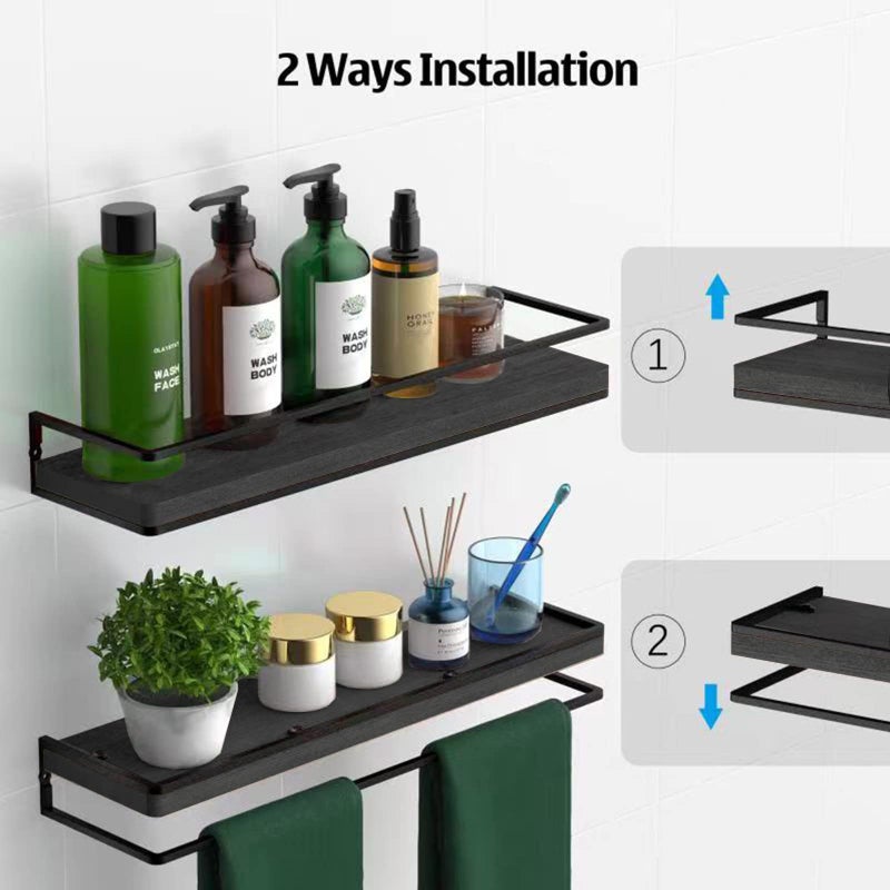 Meangood Floating Shelves Wall Mounted Set of 2, Rustic Wood Wall Storage Shelves for Bedroom,Living Room,Bathroom, Kitchen (Black) - Image 4