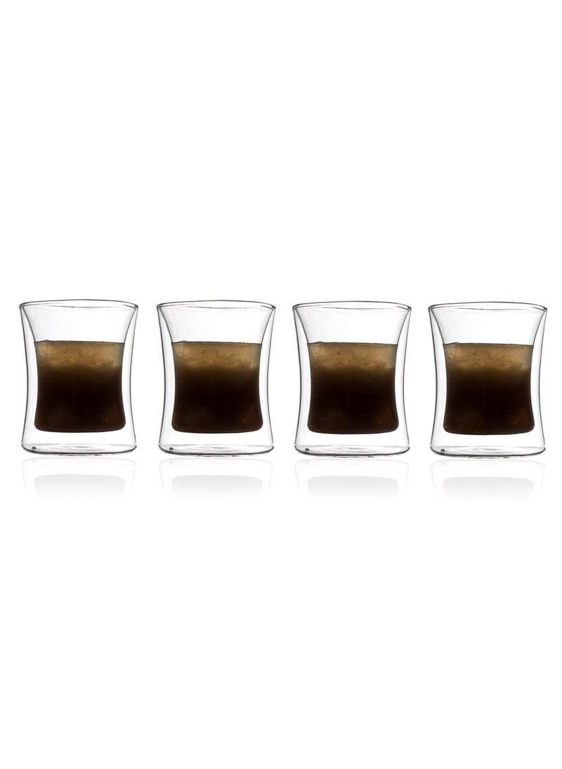 EZ Life - EZ Life Borosilicate Double Wall Curvilicious Glass, Insulated Transparent Glass, Water, Cocktail Glasses, Lightweight, Dishwasher Safe, Luxury Gift Set for Men or Women, Friends, 250 ml (4) - Image 1