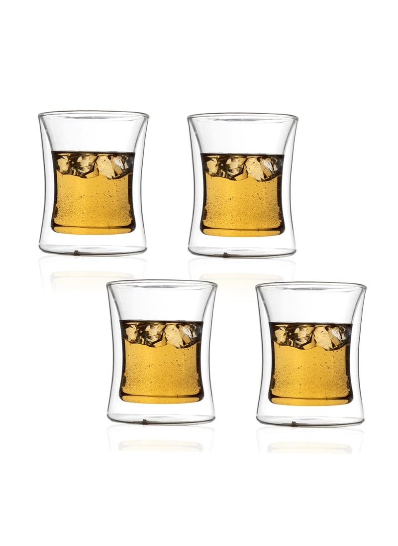 EZ Life - EZ Life Borosilicate Double Wall Curvilicious Glass, Insulated Transparent Glass, Water, Cocktail Glasses, Lightweight, Dishwasher Safe, Luxury Gift Set for Men or Women, Friends, 250 ml (4) - Image 1