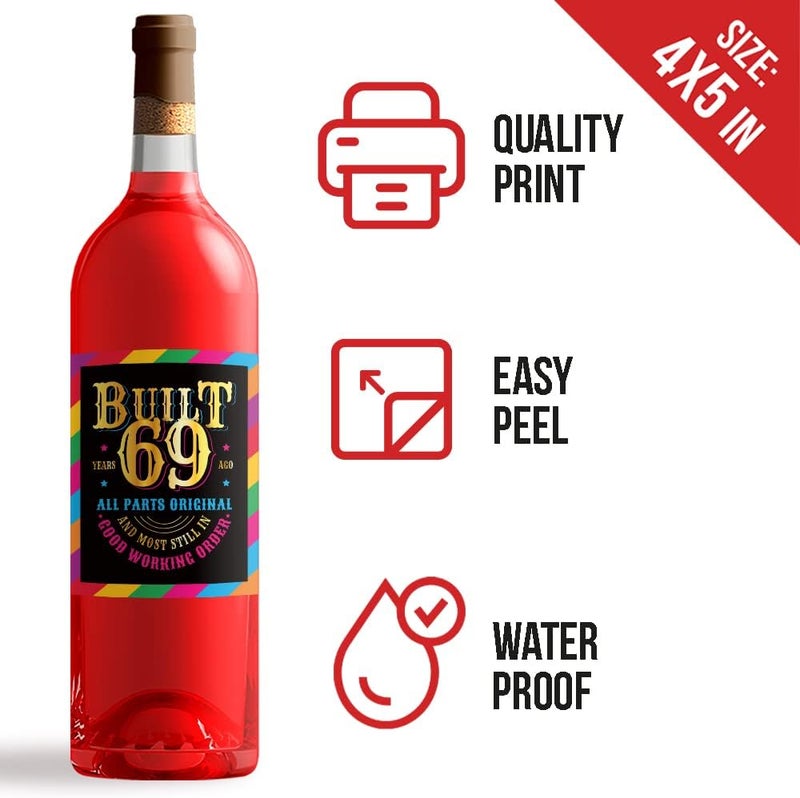 Paintio 69th Birthday Wine Labels - Wine Bottle Stickers Birthday Supplies for 69 Years Old Happy Birthday Party - Gift Idea for Birthday Anniversary - 69th Birthday Party Decorations [Set of 6] - Image 2