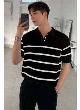 Cool Tarz Cool Style Men's Buttoned Polo Collar Striped Detail Slim Fit Knitwear T-Shirt  - Image 1