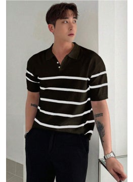 Cool Tarz Cool Style Men's Buttoned Polo Collar Striped Detail Slim Fit Knitwear T-Shirt  - Image 3