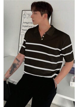 Cool Tarz Cool Style Men's Buttoned Polo Collar Striped Detail Slim Fit Knitwear T-Shirt  - Image 5