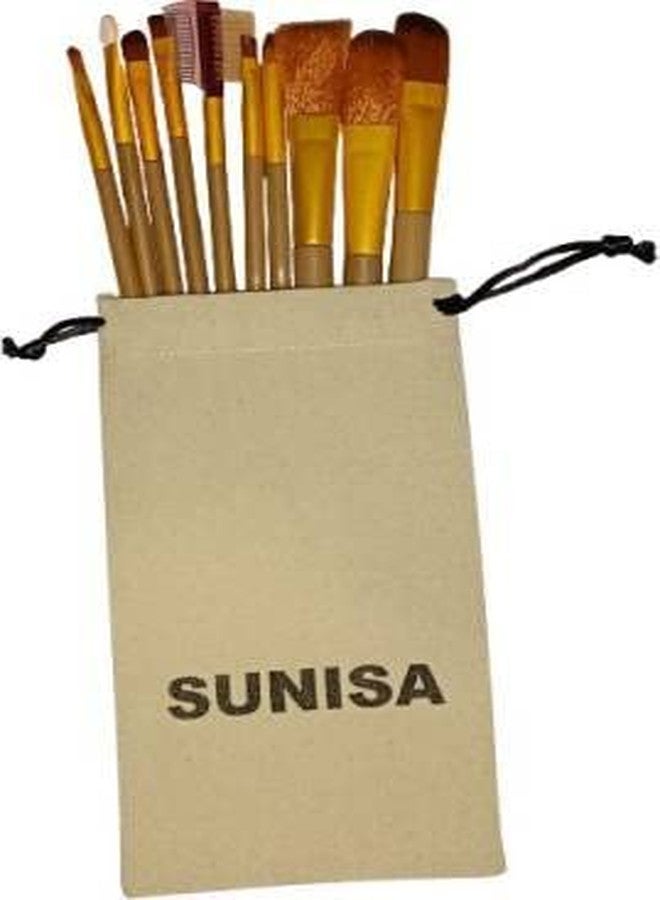SUNISA 12 Pcs Brown Soft Bristles Makeup Brushes Set for Makeup with Pouch - (Pack of 12) - Image 1