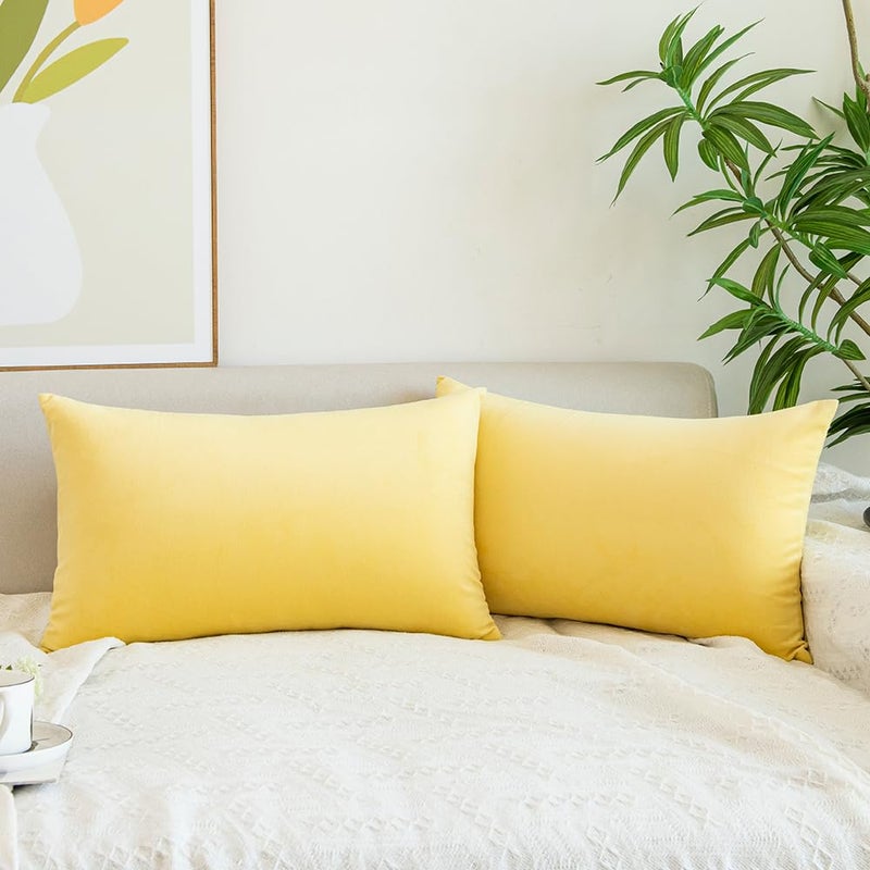 QUORGVES Yellow Pillow Covers 12x20 Inch Spring Summer Pillow Covers Pack of 2 Soft Lumbar Lemon Solid Velvet Throw Pillow Cover 12 x 20 Set of 2 - Image 1
