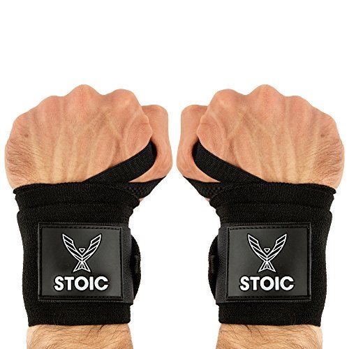 Stoic Wrist Wraps weightlifting, powerlifting, cross training, bodybuilding with thumb loop. Professional grade for gym workout, men and women weight lifting and strength training by Stoic - Black 36 Inch - Image 1