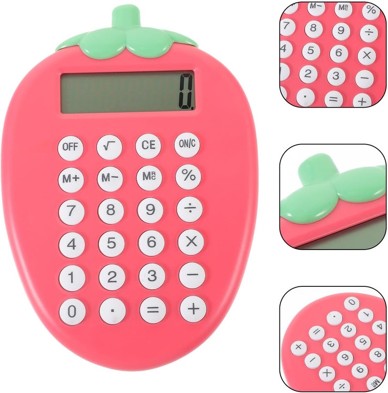 Solar Powered Cartoon Strawberry Pocket Calculator Portable Electronic Calculator for Students and Office Use with Design and Basic Math Functions - Image 3