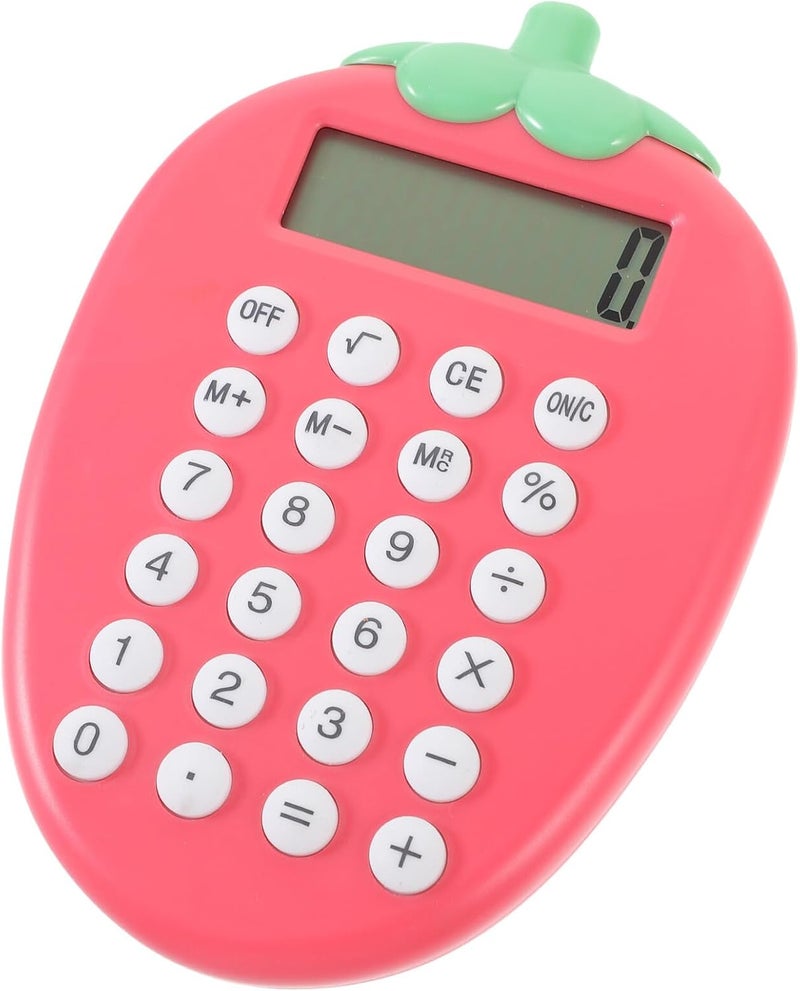 Solar Powered Cartoon Strawberry Pocket Calculator Portable Electronic Calculator for Students and Office Use with Design and Basic Math Functions - Image 1