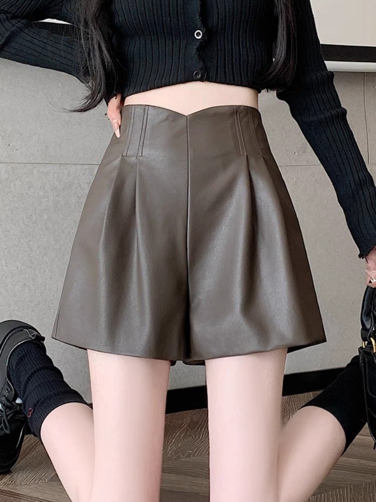 pu leather high waist wide leg casual short pants outer boot pants 2024 autumn and winter new ladies small thick spring - Image 2