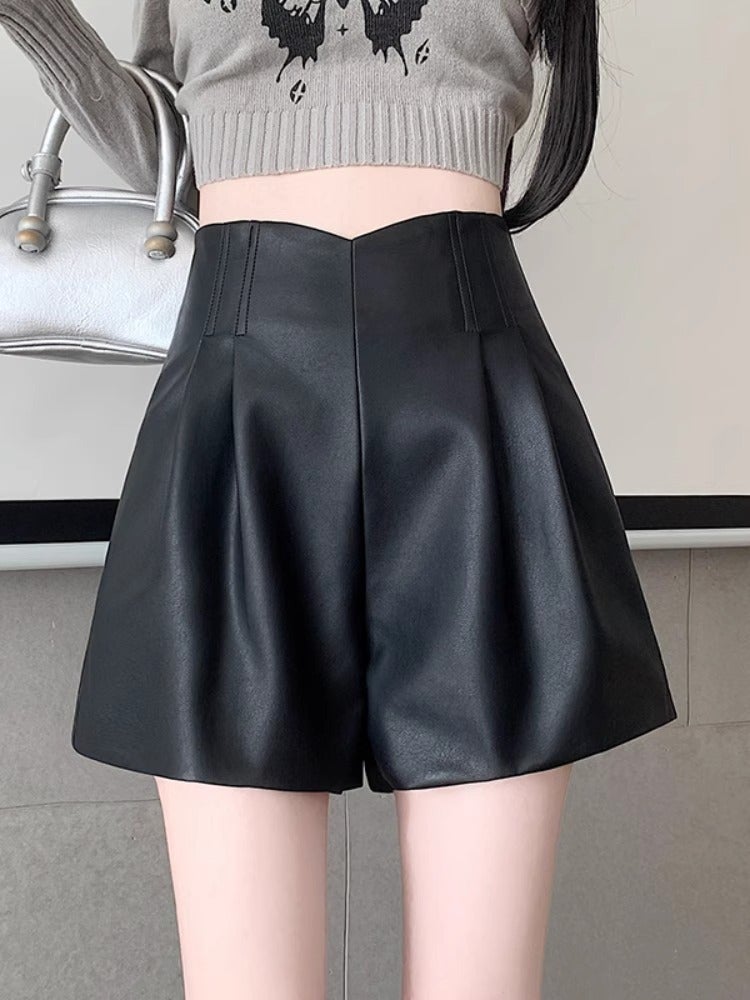 pu leather high waist wide leg casual short pants outer boot pants 2024 autumn and winter new ladies small thick spring - Image 4