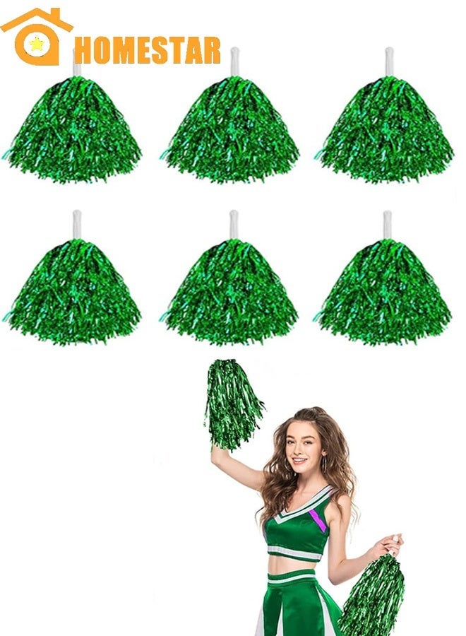 HOMESTAR 6 Pcs Cheerleading Pom Poms, Metallic Foil Pompoms for Sports Meet Team Spirit Cheering Party Dance Supplies Straight Hole, Green - Image 1