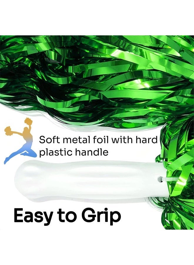 HOMESTAR 6 Pcs Cheerleading Pom Poms, Metallic Foil Pompoms for Sports Meet Team Spirit Cheering Party Dance Supplies Straight Hole, Green - Image 2
