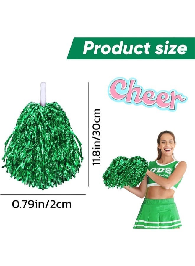 HOMESTAR 6 Pcs Cheerleading Pom Poms, Metallic Foil Pompoms for Sports Meet Team Spirit Cheering Party Dance Supplies Straight Hole, Green - Image 5
