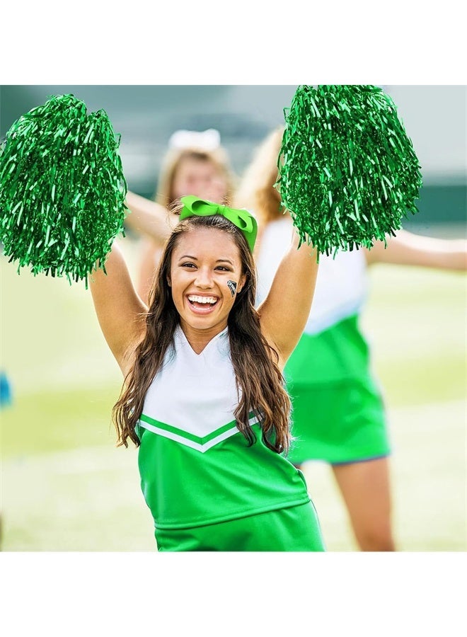 HOMESTAR 6 Pcs Cheerleading Pom Poms, Metallic Foil Pompoms for Sports Meet Team Spirit Cheering Party Dance Supplies Straight Hole, Green - Image 4