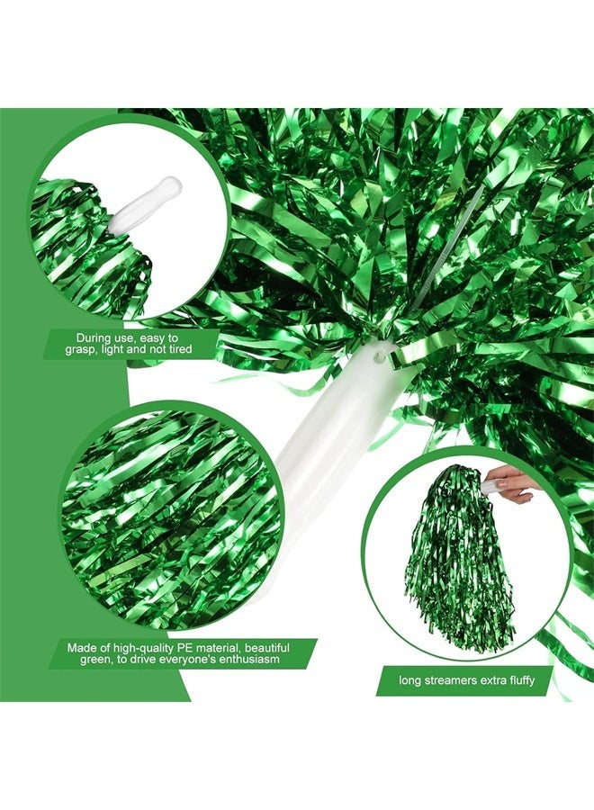 HOMESTAR 6 Pcs Cheerleading Pom Poms, Metallic Foil Pompoms for Sports Meet Team Spirit Cheering Party Dance Supplies Straight Hole, Green - Image 3
