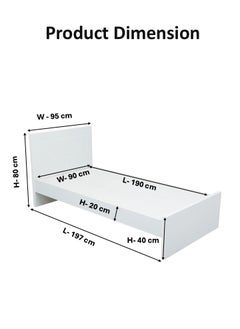 AFT Elegant Single Bed Frame with MDF Construction - White Finish, 197 cm Length x 95 cm Width, High Headboard Design for Comfort and Durability. White (ARFAN)  - Image 3