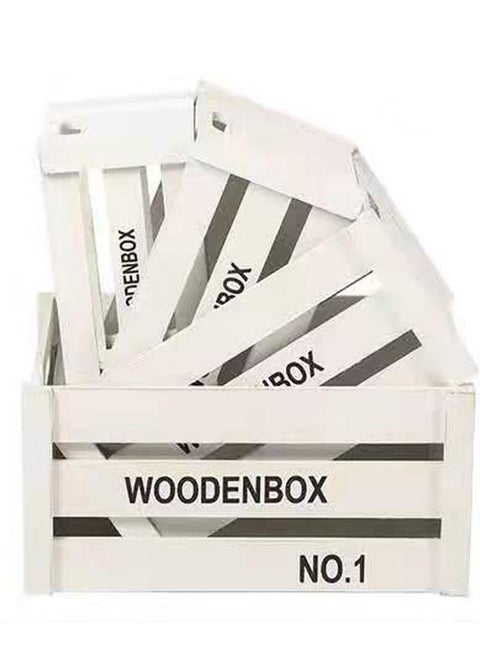 Wooden Storage Box 4 pcs Set With Handles Solid Wood Boxes Rustic Farmhouse Style For Display Decorative Bamboo Crates Home Basket White