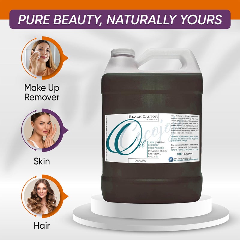 Dr Joe Lab Jamaican Black Castor Seed Oil 128 oz Pure Natural Black Castor Oil Partially Refined Cold Pressed JBCO 1 Gallon - for Hair Skin Body Eyebrow Eyelash - Moisturizing & Nourishing - Image 4