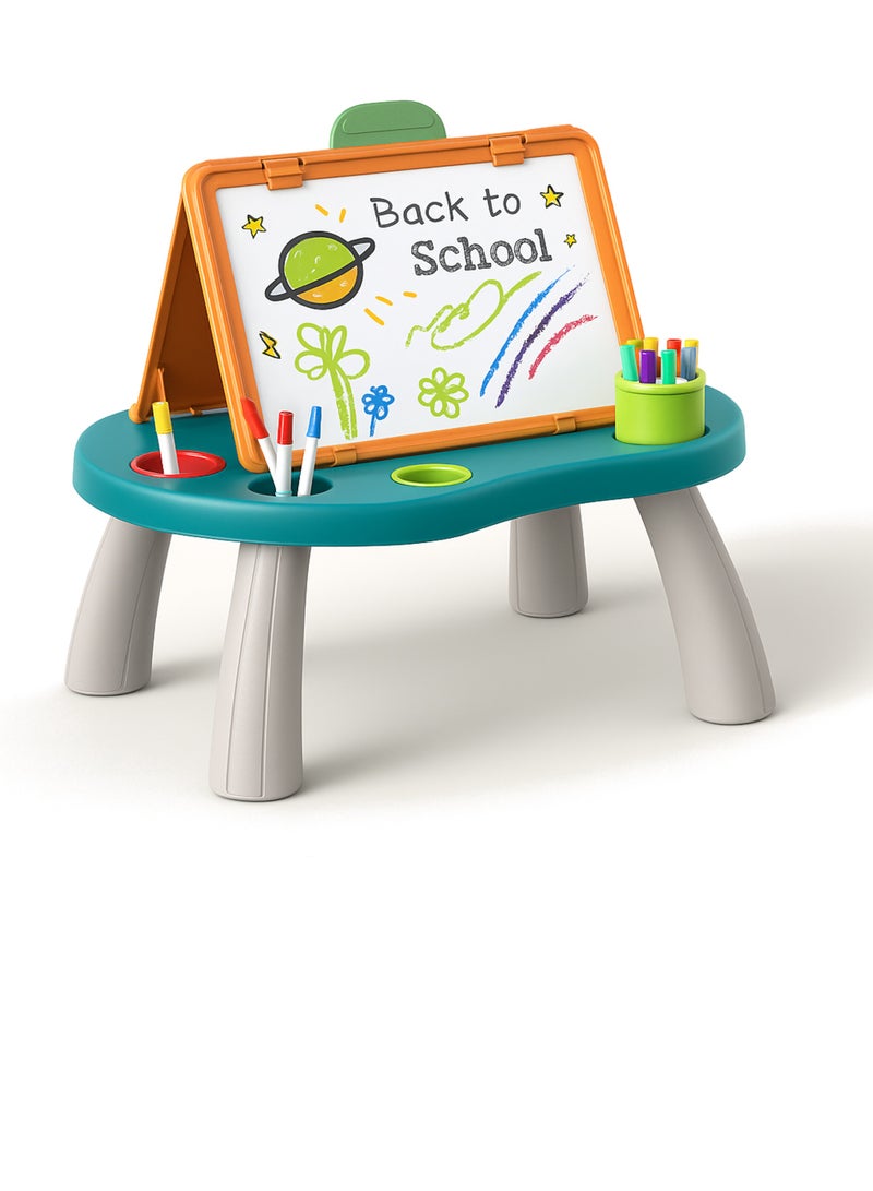 متجر 7 طاولة رسم وتلوين للأطفال مع سبورة مزدوجة الجهتين وأدوات رسم – سبورة تعليمية للأطفال طاولة فنية للتعليم والتسلية – سبورة أطفال مغناطيسية للتعليم والرسم – مناسبة للبنات والأولاد - Image 2