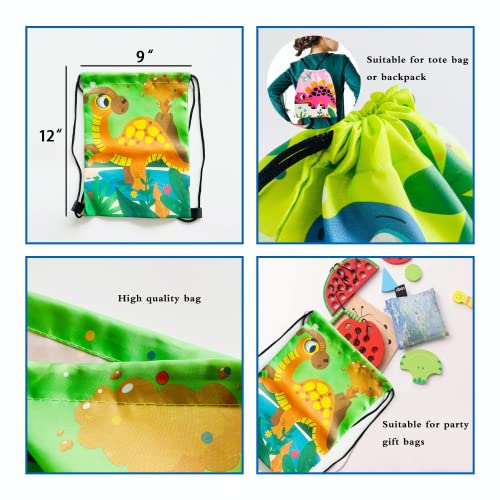 PADELO 12 Pack Dinosaur Party Supplies Favors Drawstring Bags for Kid’s Birthday as Loot and Goodie bags for Gifts Candy and Snacks School Travel Toy Storage Bag - Image 3