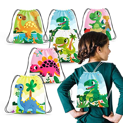 PADELO 12 Pack Dinosaur Party Supplies Favors Drawstring Bags for Kid’s Birthday as Loot and Goodie bags for Gifts Candy and Snacks School Travel Toy Storage Bag - Image 1