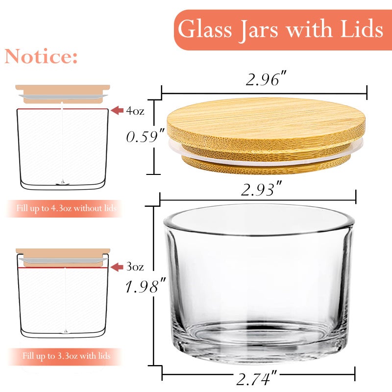 CONNOO 15 Pack 4 OZ Clear Glass Candle Jars with Airtight Bamboo Lids for Making Candles, Bulk Small Wide Mouth Empty Candle Containers with Sticky Warning Labels - Dishwasher Safe - Image 3