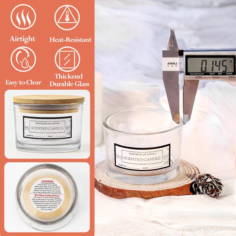 CONNOO 15 Pack 4 OZ Clear Glass Candle Jars with Airtight Bamboo Lids for Making Candles, Bulk Small Wide Mouth Empty Candle Containers with Sticky Warning Labels - Dishwasher Safe - Image 5