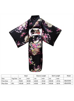 PLULON 5Pcs Japanese Robe Geisha Yukata Dress Blossom Satin Bathrobe with Drawstring Bag Hand Fan Hairpin Tabi Socks Set for Women  - Image 2