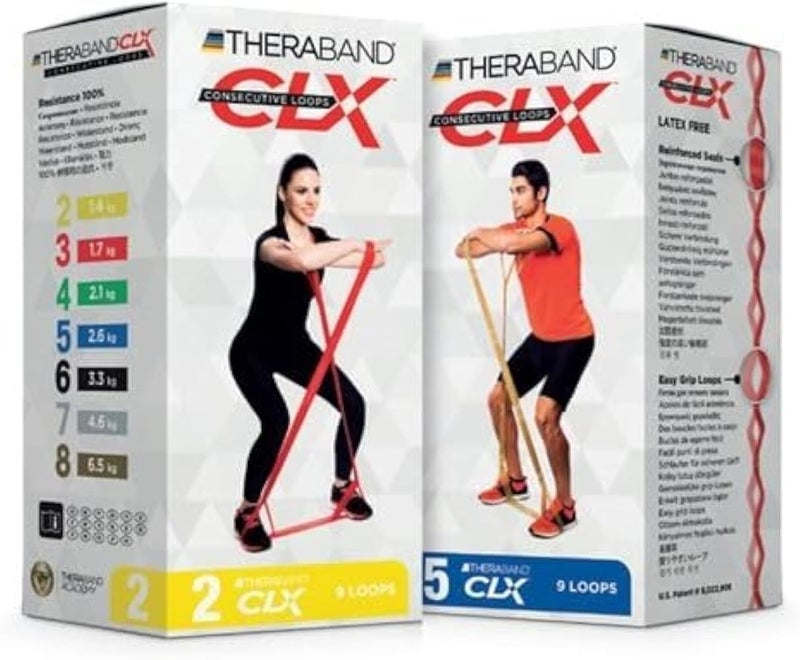 THERABAND CLX 9 شرائط حلقية مقطوعة مسبقًا، مقاومة منخفضة، لون أصفر